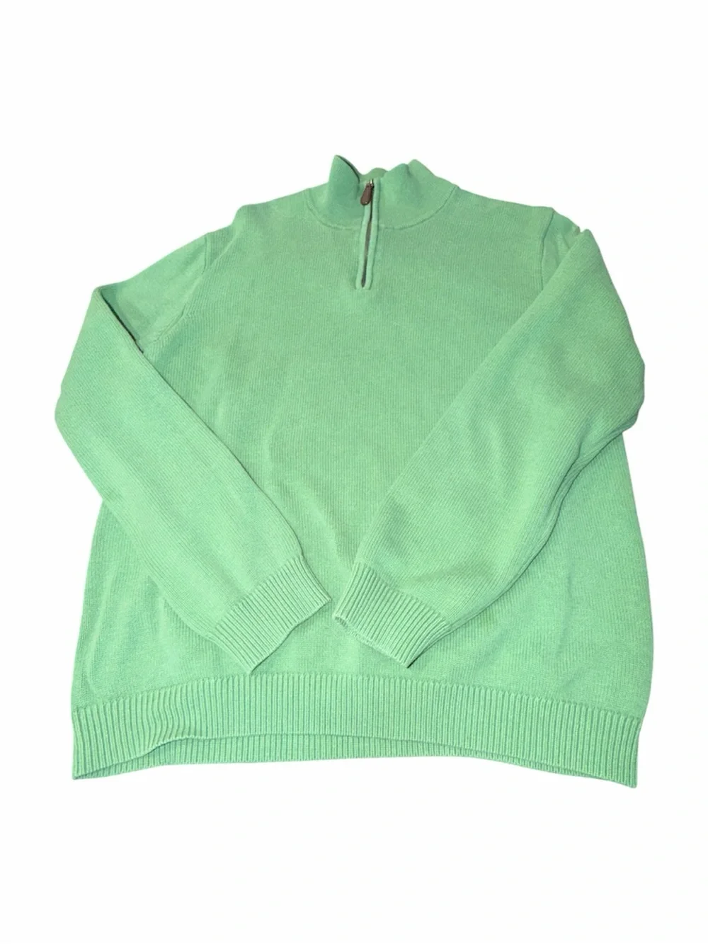 J.Crew Mint Green Quarter Zip Cotton Sweater Leather Pull